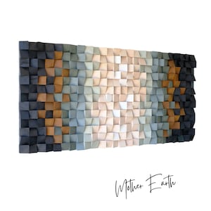 Handmade Pine Wood Wall Art – Geometric Wood Mosaic, Home Decor