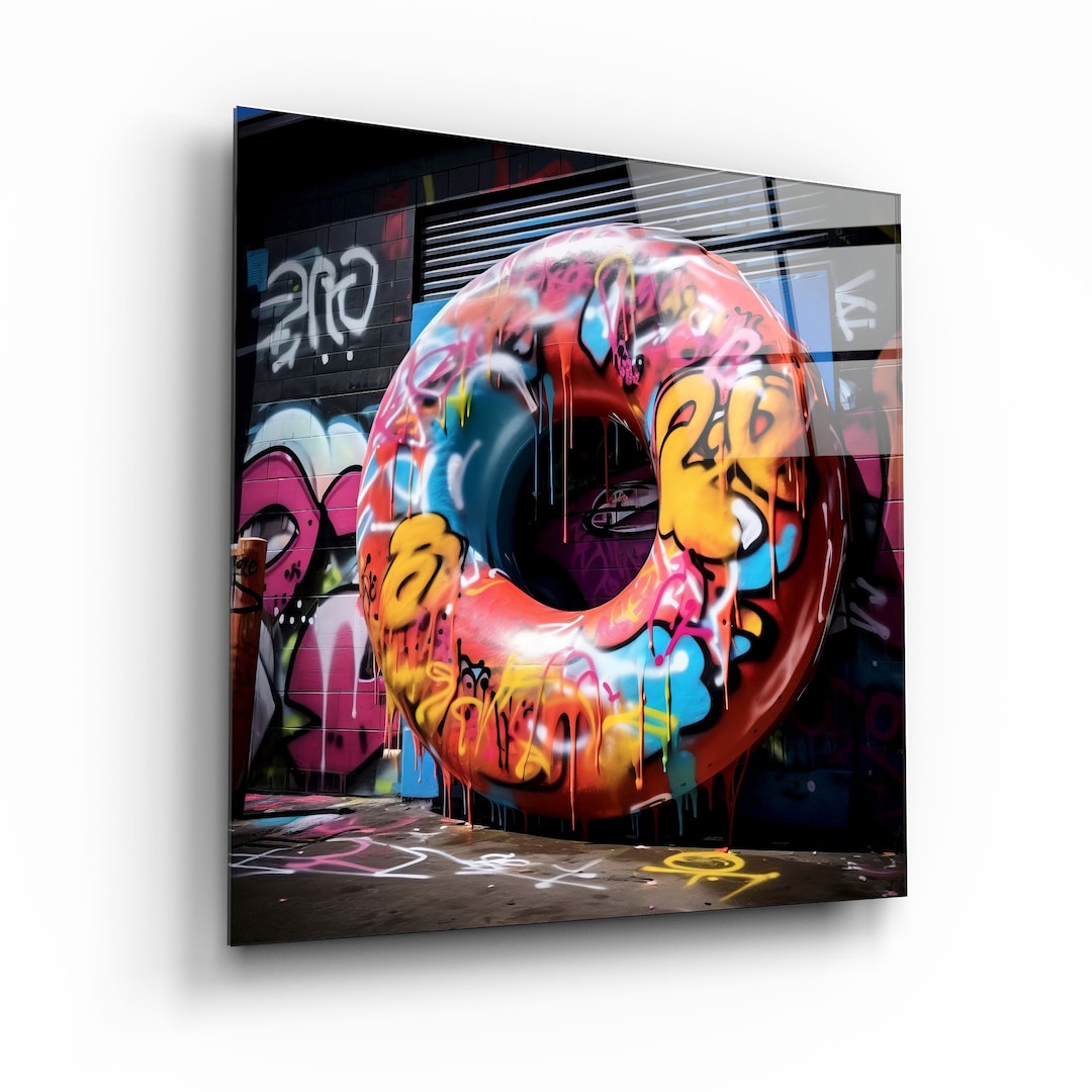 Banksy Style Donut Graffiti - Tempered Glass Wall Art - Etsy