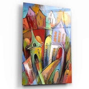 Modern Abstract Cityscape Print - Tempered Glass Wall Art - Home decor - Wall decor- Wall sculpture - Interior Design - Birthday Gift