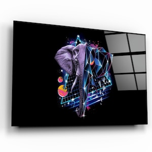 Neo Elephant Glass Printing Wall Art - Glass Wall Art - Home Decoration - House Warming Gift - Interior Design Ideas - Wall Hangings