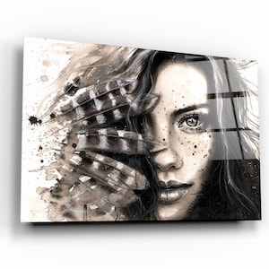 Hiding Women Glass Printing Wall Art - Housewarming Gift - Home Decoration - Wall Decoration - Interior Design - Glass Art