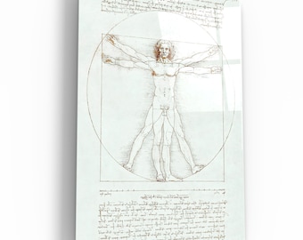 Vitruvian Man Glass Wall Art: Leonardo da Vinci Print, Home Decor