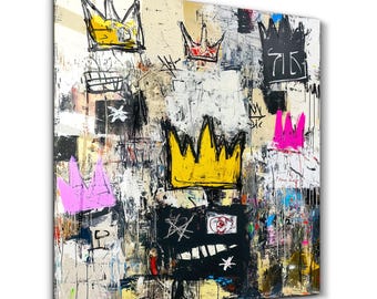 Abstract Graffiti Crown Tempered Glass Wall Art: Pop Street Art Decor
