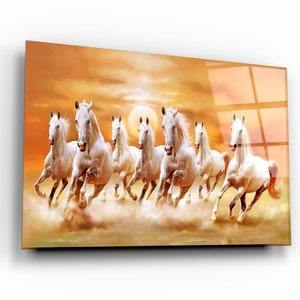 Lucky 7 Cavalos Correndo - Arte de Parede em Vidro Temperado - Decoração para Casa - Ideias de Design de Interiores - Presente Perfeito para Seus Amantes