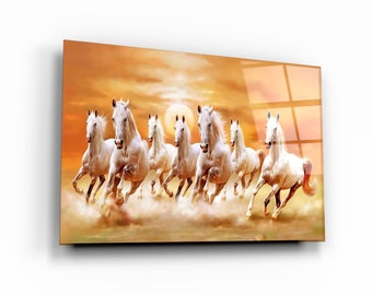 Lucky 7 Running Horses Glass Printing Wall Art - Tempered Glass Wall Art-Home Decoration-Interior Design Ideas-Perfect Gift For Your Lovers