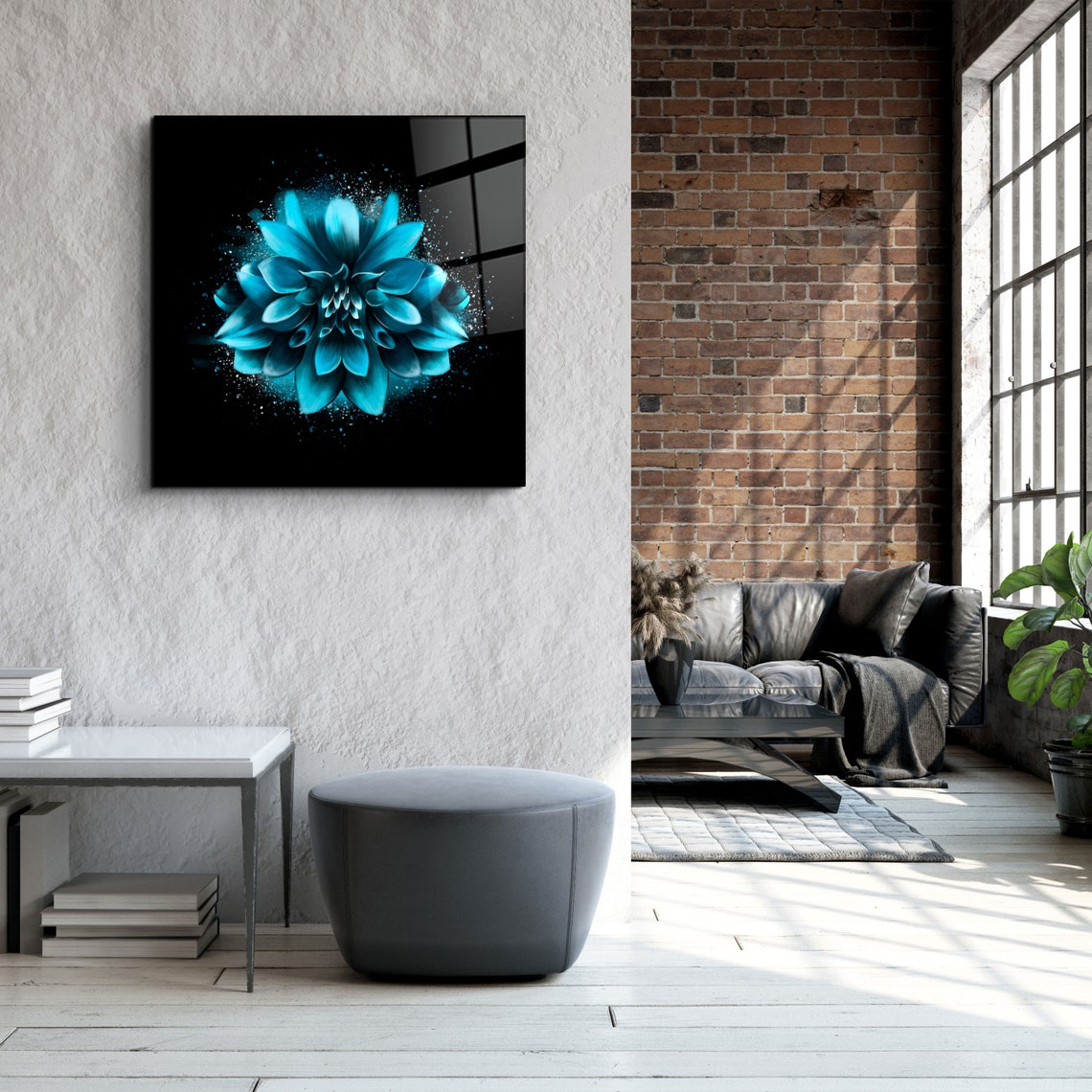 Blue Flower Glass Printing Wall Art Home Decor Ideas Etsy