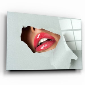 Red Lips Glass Printing Wall Art - Glass Wall Art - Home Decoration - House Warming Gift - Interior Design Ideas - Designer&#39;s Collection