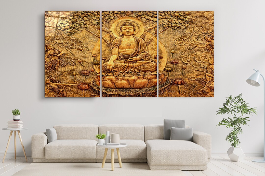 Lord Buddha Tempered Glass Wall Art: Mega Size Triptych - Etsy