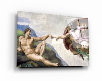 Michelangelo's Creation of Adam Tempered Glass Wall Art