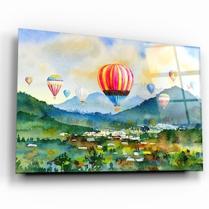 The Village Of Hot Air Balloon Glass Printing Wall Art - Glass Wall Art - Home Decoration - House Warming Gift - Interior Design Ideas
