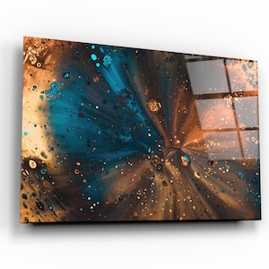 Bronze and Blue Glass Printing Wall Art - Glass Wall Art - Home Decoration - House Warming Gift - Designer&#39;s Collection