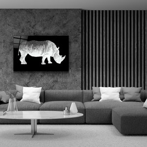 Rhino Black Glass Printing Wall Art Home Decoration Gift Ideas Wall Decoration Interior Design Ideas Wall Hanging image 4