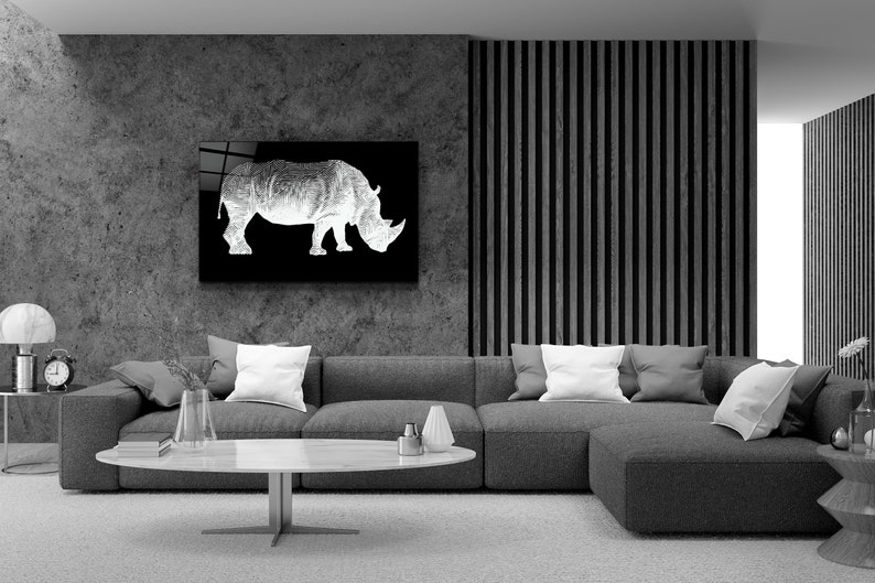 Rhino Black Glass Printing Wall Art Home Decoration Gift Ideas Wall Decoration Interior Design Ideas Wall Hanging image 4