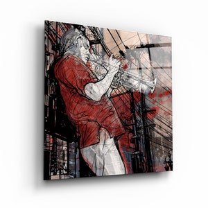 Abstrait jazz - Art mural en verre trempé - Art mural en verre - Décoration d&#39;intérieur - Cadeau de pendaison de crémaillère - Design d&#39;intérieur