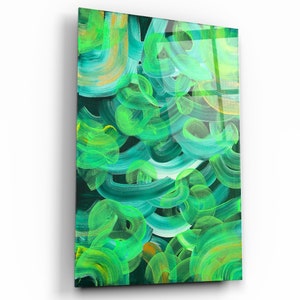 Vert - Dessiné à la main - Abstrait - Art mural en verre trempé - Décoration d&#39;intérieur - Décoration murale - Sculpture murale - Design d&#39;intérieur - Cadeau d&#39;anniversaire