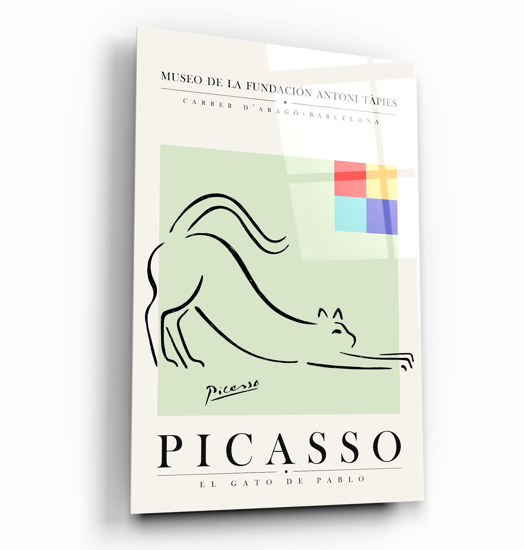 Pablo Picasso - El Gato De Pablo with Golden Circle Tempered Glass Wall Art - Home decor - Wall decor- Wall sculpture - Interior Design