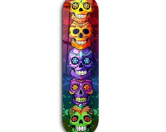 Sugar Mexican Skull Skateboard Design Tempered Glass Wall Art - Home decor - Wall decor- Wall sculpture - Interior Design - Birthday Gift
