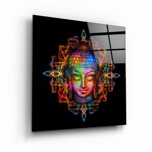 Buddha Rainbow Tempered Glass Wall Art - Home decor - Wall decor- Wall sculpture - Interior Design - Birthday Gift - Yoga - Lord Buddha