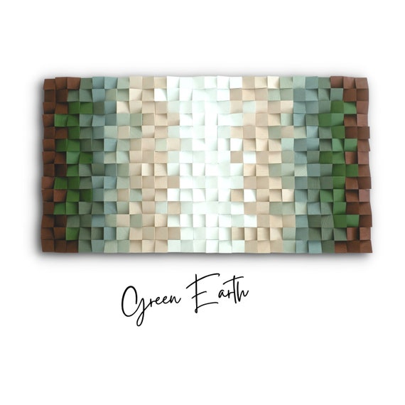 Handmade Wooden Wall Art: Green Earth Mosaic Decor