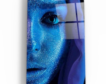 Blue Face Tempered Glass Wall Art: Modern Home Decor