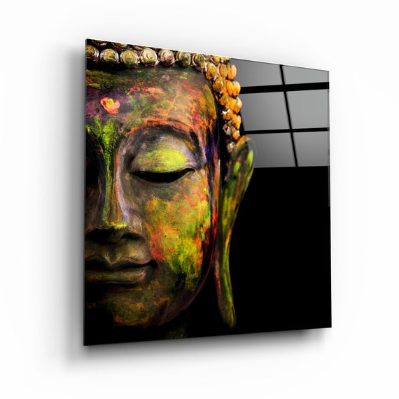 Tempered Glass Buddha Wall Art: Vivid Colors, Yoga Decor