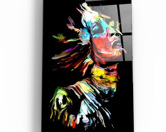Quadro astratto in vetro con figura umana: decorazione moderna per la casa.