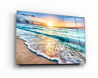 Sunrise Ocean Tempered Glass Wall Art: Coastal Home Decor