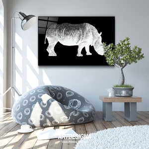 Rhino Black Glass Printing Wall Art Home Decoration Gift Ideas Wall Decoration Interior Design Ideas Wall Hanging image 2