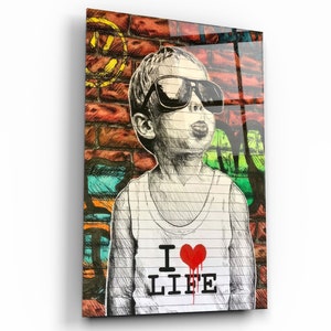 Amo la vida - Arte callejero - Arte mural de vidrio templado - Decoración del hogar - Decoración de pared - Escultura de pared - Diseño de interiores - Regalo de cumpleaños - Tapiz de pared