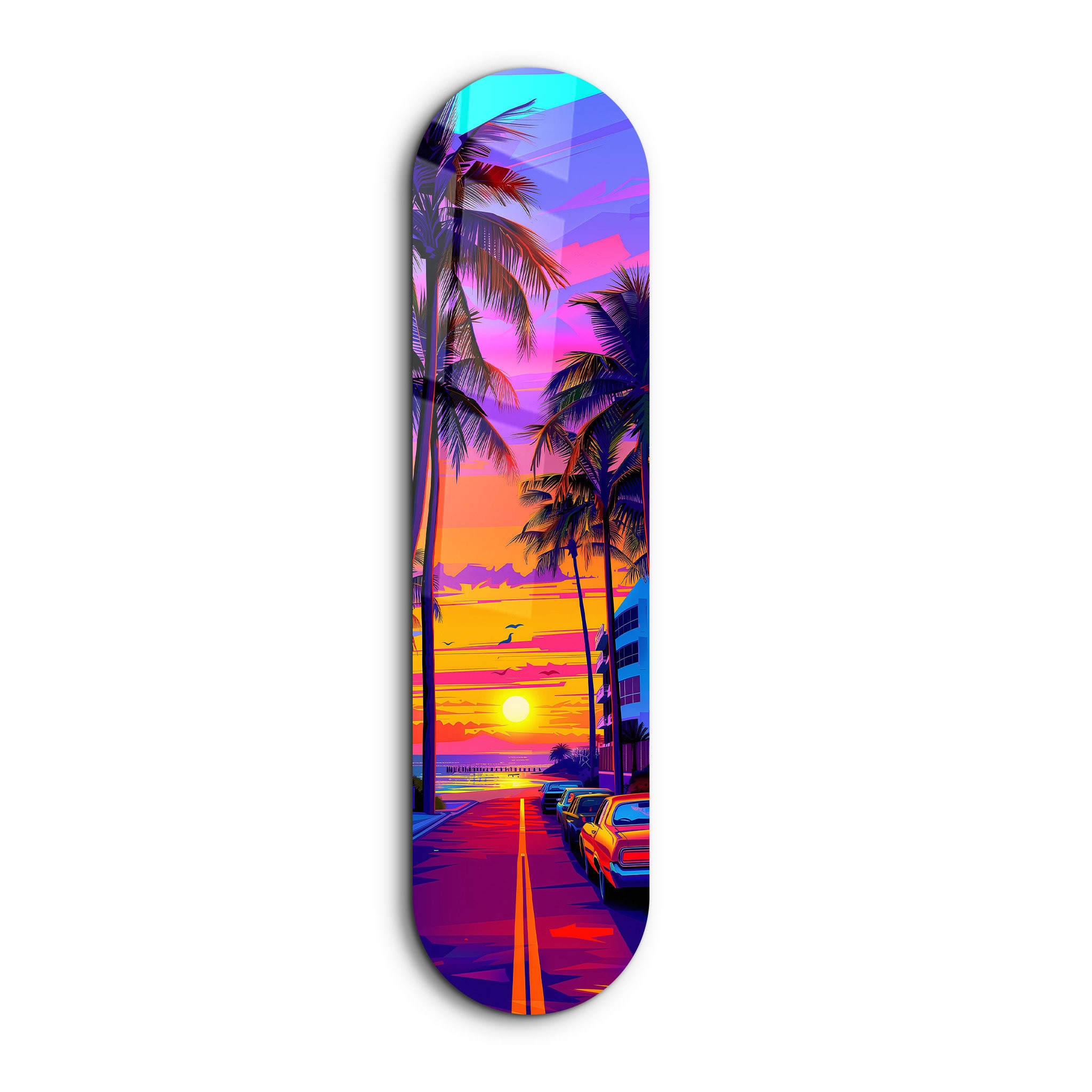 Miami Sunset Skateboard Shape Tempered Glass Wall Art - Etsy
