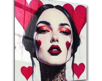Queen of Hearts Glass Wall Art: Edgy Romantic Home Decor