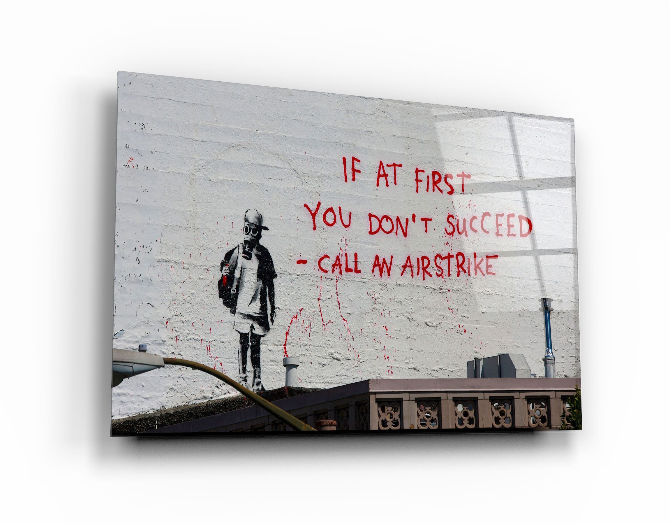 Banksy -Call an Airstrike - Tempered Glass Wall Art - Home decor - Wall decor- Wall sculpture - Interior Design - Birthday Gift
