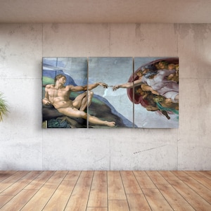 Michelangelo-The Creation of Adam- Mega Size Glass Printing Wall Arts for Big Walls - Home Decoration - House Warming Gift - Interior Design
