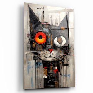 Gato abstracto - Arte de pared de vidrio templado - Decoración del hogar - Decoración de pared - Escultura de pared - Diseño de interiores - Regalo de cumpleaños - Arte abstracto
