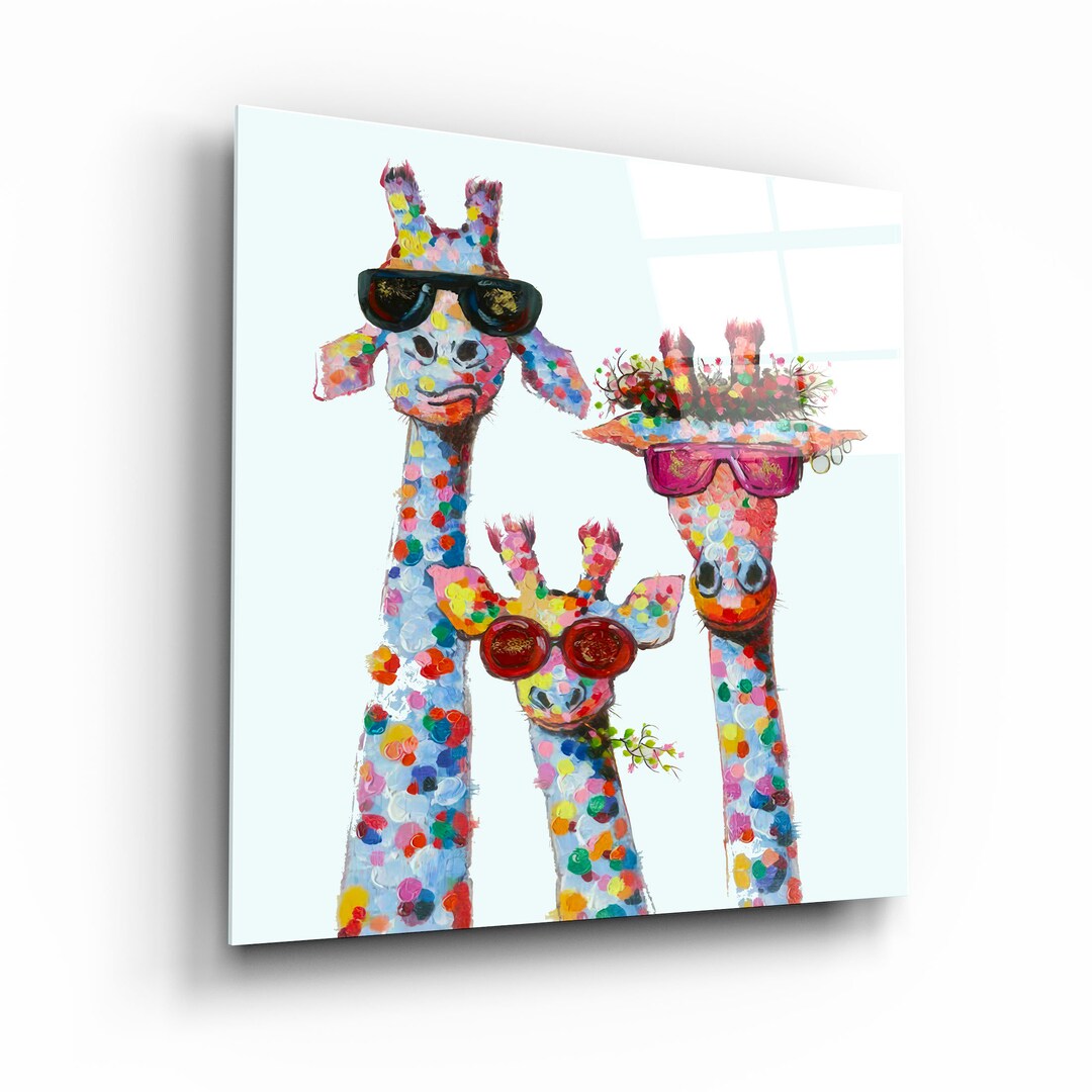 Giraffe Family Tempered Glass Wall Art: Colorful Home Decor - Etsy