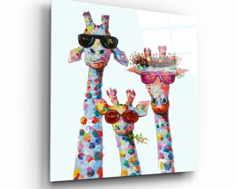 Giraffe Family - Glass Printing Wall Art - Home Decoration - House Warming Gift - Interior Design Ideas - Designers' Glass Wall Art