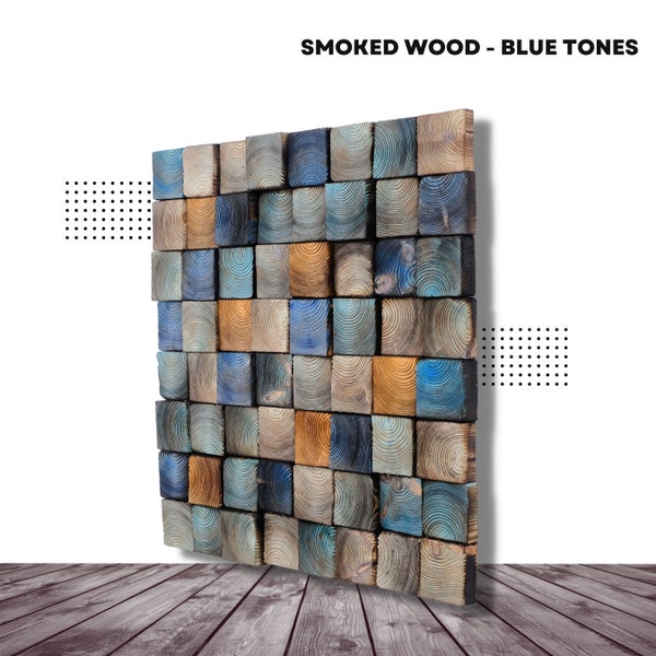 Smoked Wood - Blue & Pink Tones - Handmade Wooden Wall Art - Sound Diffuser - Acoustic - Home Decoration - Wall Hangings