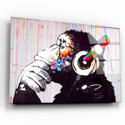 Banksy Monkey Beat Glass Wall Art: Graffiti Home Decor - Etsy