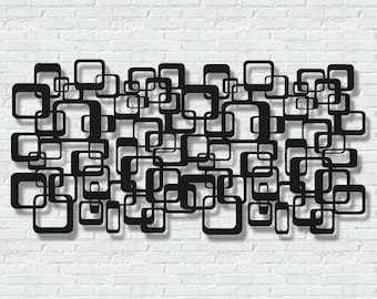 Retro Squares Metal Wall Art: Mid-Century Modern Decor (43.3" x 21.2")
