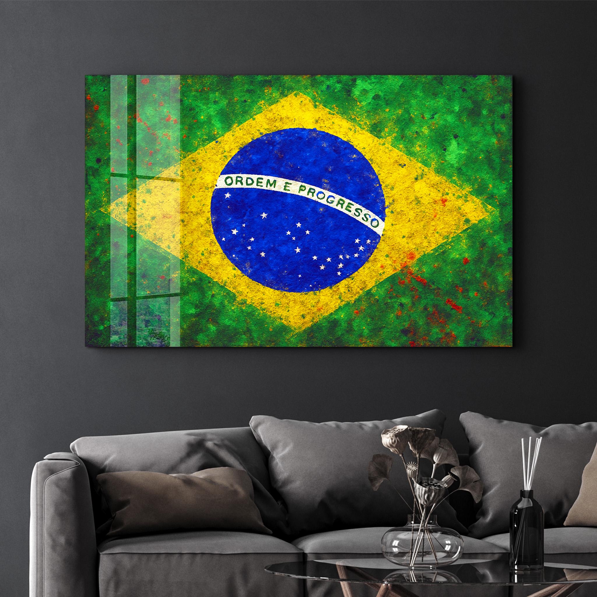 Brazilian Flag Glass Wall Art: Vivid Colors, Modern Home Decor