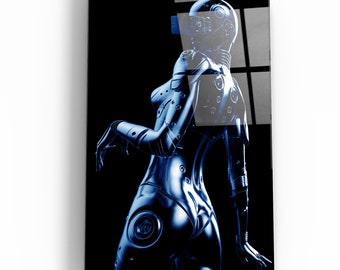 Robo Girl Metalic Blue Glass Printing Wall Art - Glass Wall Art - Home Decoration - Designer's Collection - Interior Design - Tempered Glass