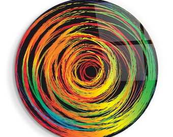 Rainbow Lines Glass Wall Art: Round Tempered Glass Print