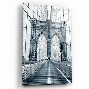Brooklyn Bridge Retro Gray Printing Wall Art - Glass Wall Art - Home Decoration - House Warming Gift - Interior Design Ideas - Wall Hangings