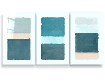 Blue Green Abstract Tempered Glass Wall Art - Triptych
