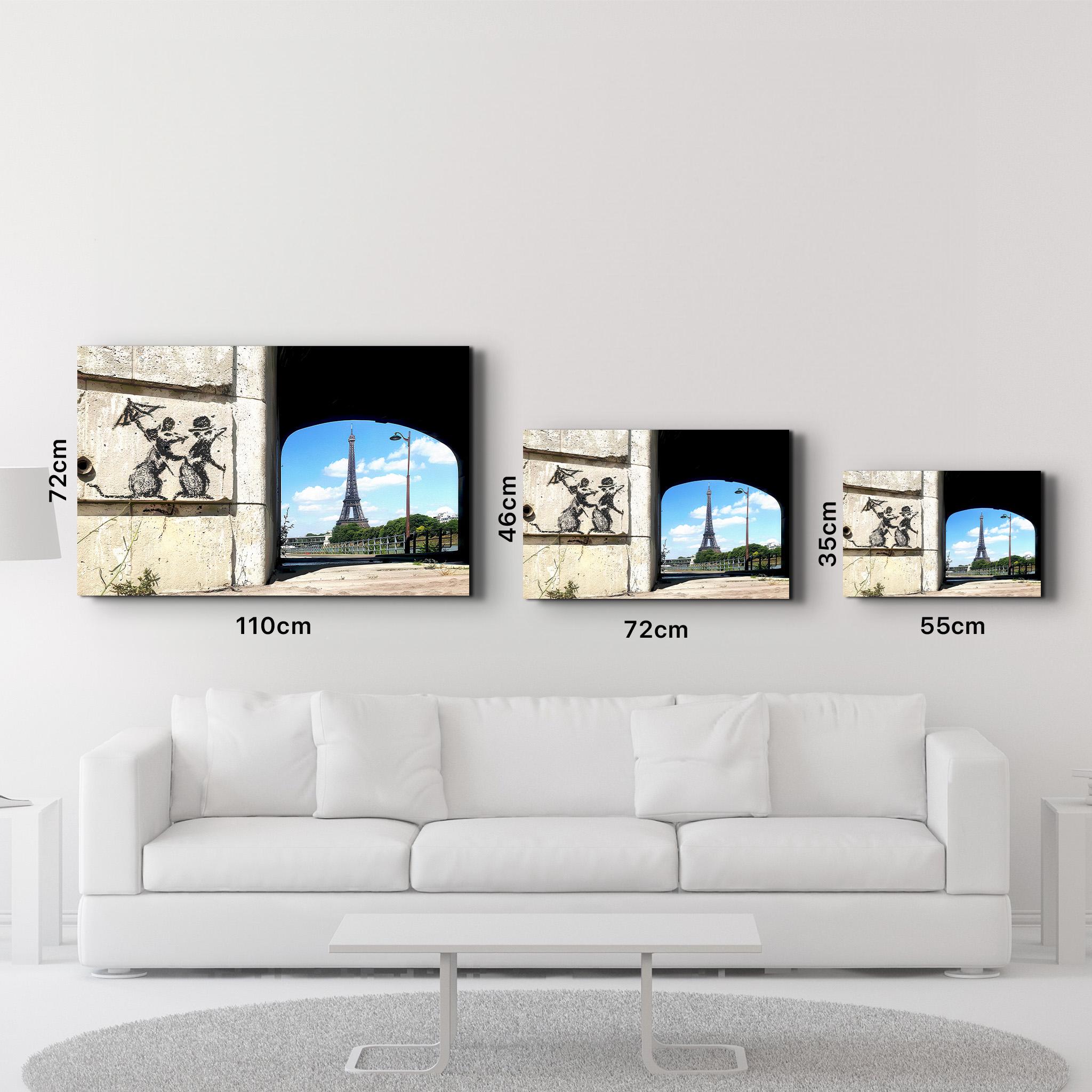 パリのバンクシーの強化ガラス壁アート：グラフィティネズミと