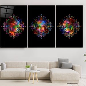 Lord Buddha Trio - Mega Size Glass Printing Wall Arts for Big Walls- Decoration - House Warming Gift - Interior Design Ideas - Wall Hangings