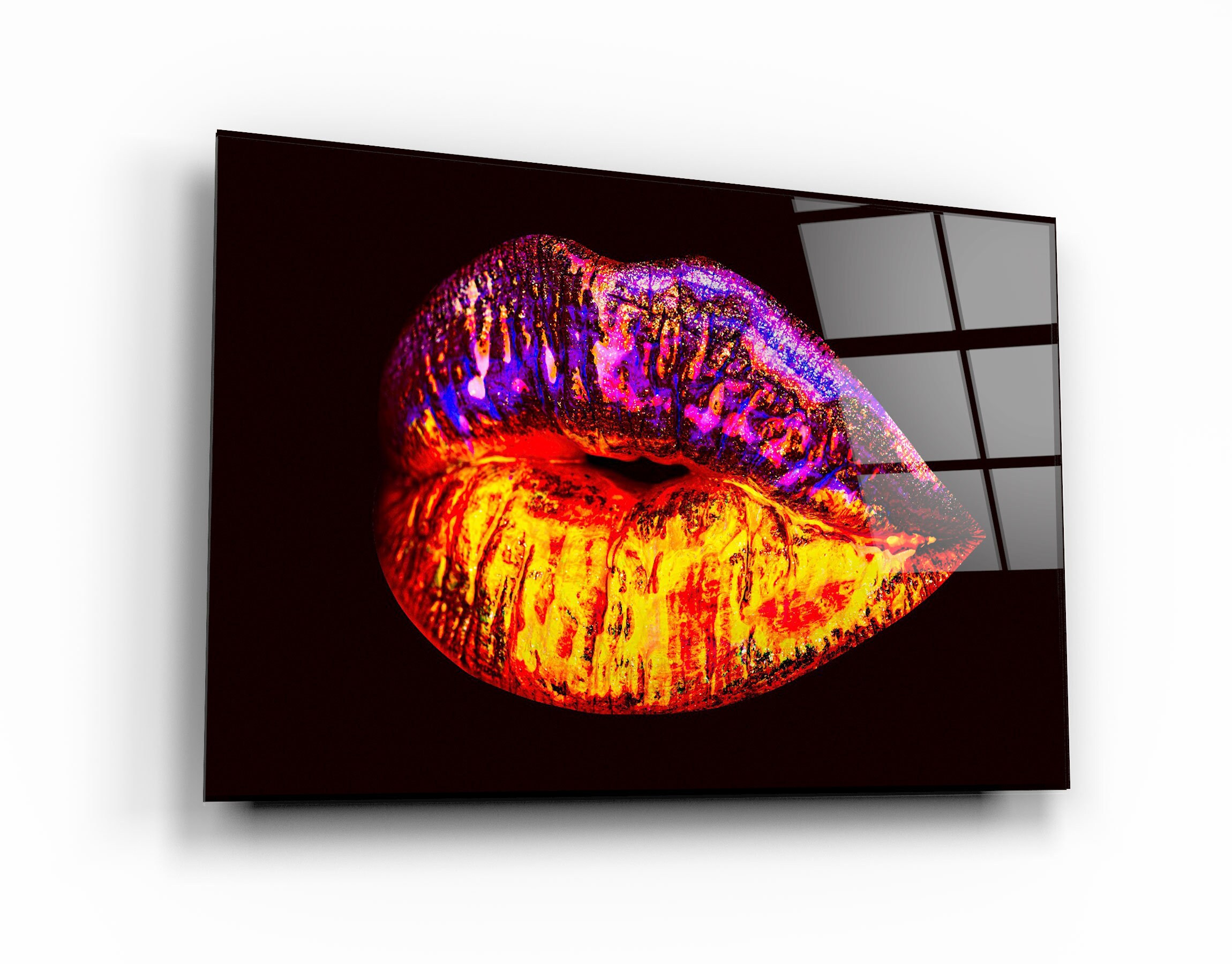 Neon Lip Glass Printing Wall Art - Glass Wall Art - Home Decoration - House Warming Gift - Interior Design Ideas - Wall Hangings