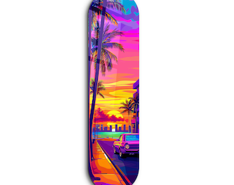 Miami 2 Skateboard Shape Tempered Glass Wall Art - Home decor - Wall decor- Wall sculpture - Interior Design - Birthday Gift