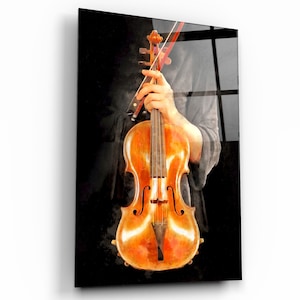 Arte de pared de vidrio templado con forma de violín - Decoración del hogar - Decoración de pared - Escultura de pared - Diseño de interiores - Regalo de cumpleaños - Arte musical