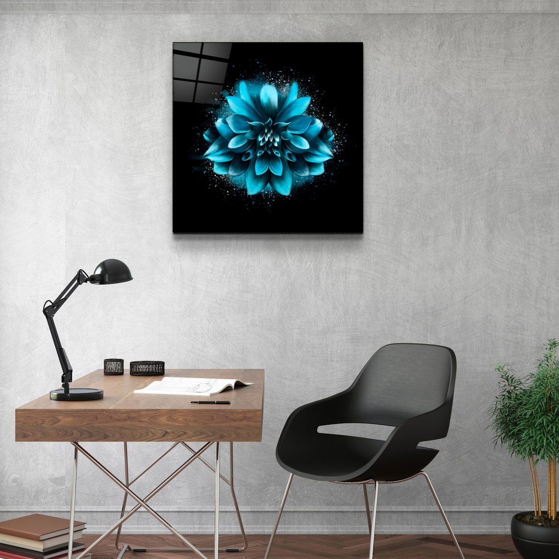 Blue Flower Glass Printing Wall Art Home Decor Ideas Etsy